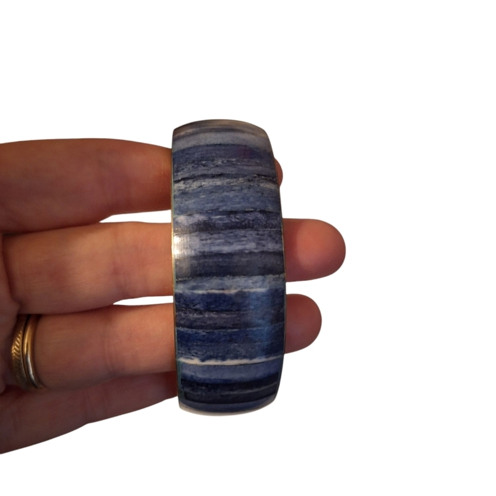 Twos Company Blue Inlay Wide Bangle Bracelet Coastal Style Western Vibes Boho